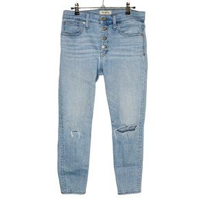 Madewell 9" High-Rise Skinny Jeans Stretch Distressed Light Blue Button Fly 28